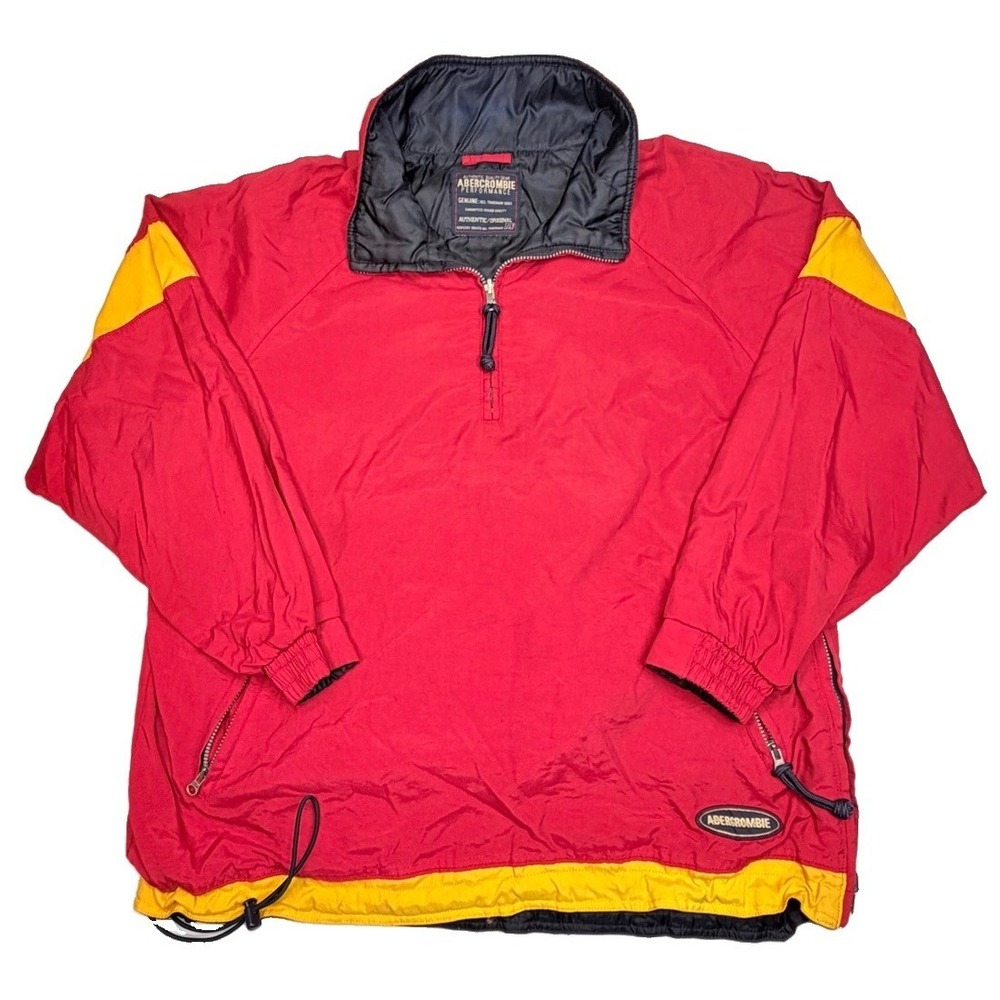 Vintage Abercrombie Fitch‎ Performance Windbreaker Men's 2XL Red Yellow Half Zip